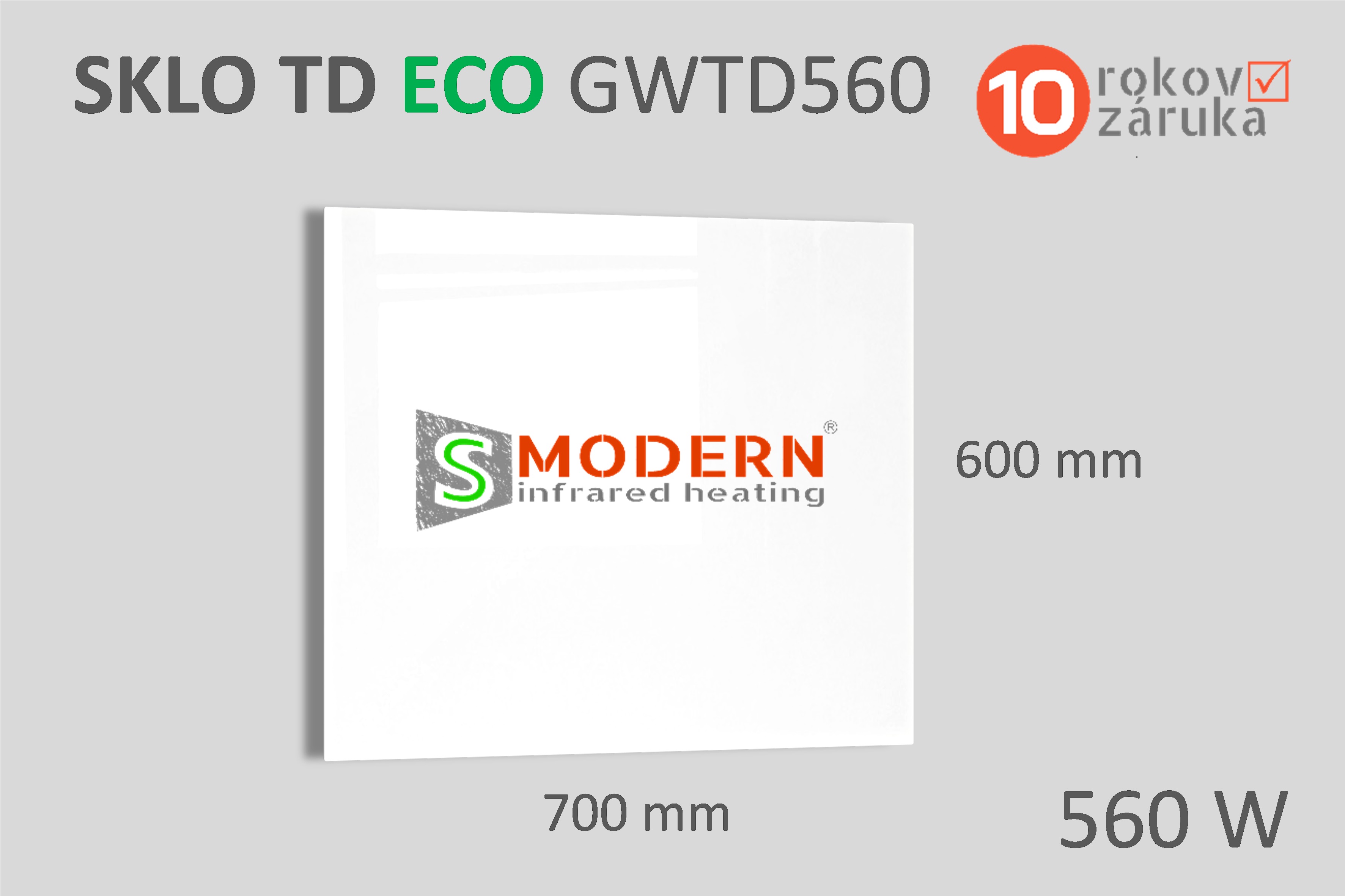 Sklenený infrapanel SMODERN® TD ECO GWTD560 / 560 W, biele sklo
