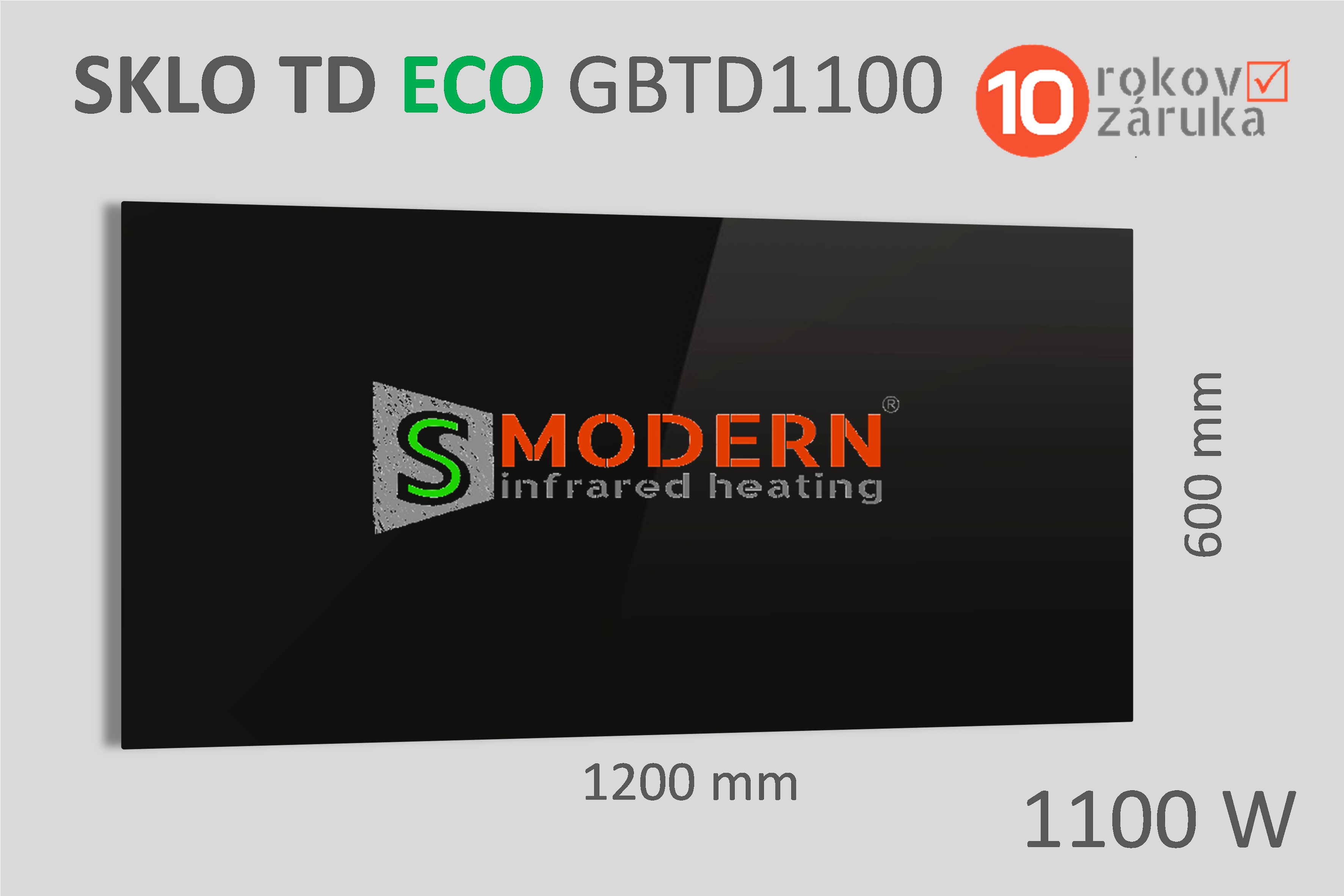 Sklenený infrapanel SMODERN® TD ECO GBTD1100 / 1100 W, čierne sklo
